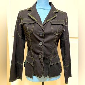BCBG Maxazria Womens Black Jacket Small Funky Green Stitching